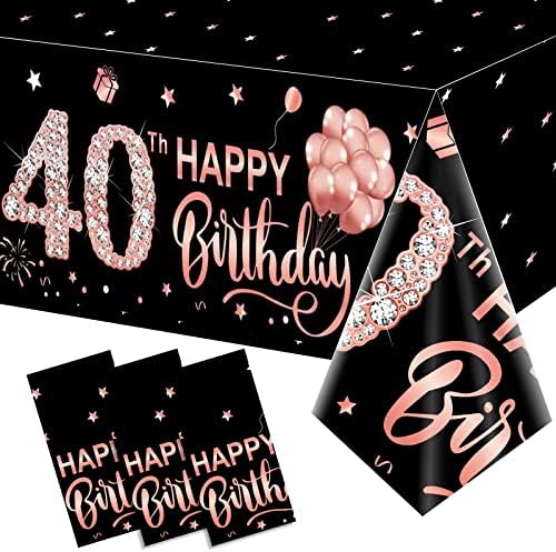 3 Paket 40th Doğum Günü Masa Örtüsü Süslemeleri Kadınlar için, gül Altın Mutlu 40 Doğum Günü Masa Örtüsü Parti Malzemeleri,