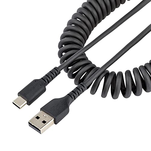 StarTech.com 20in (50cm) USB A'dan C'ye Şarj Kablosu, Sarmal Ağır Hizmet Tipi Hızlı Şarj ve Senkronizasyon USB-C