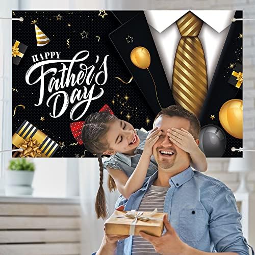 Lucleag Mutlu Babalar Günü Zemin Afiş Dekorasyonu, Babalar Günü Dekoru için 70,9 x 45,3 İnç Büyük Boy Siyah ve Altın