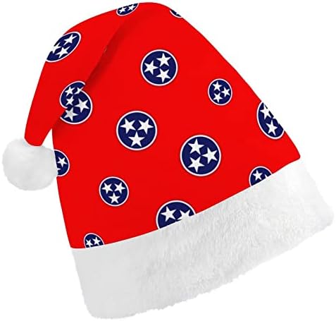 Amerikan Tennessee Bayrağı Komik Noel Şapka Noel Baba Şapkaları Kısa Peluş Beyaz Manşetleri Noel Tatil Partisi Dekorasyon
