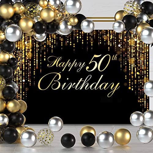 Mutlu 50th Doğum Günü Partisi Süslemeleri Zemin, siyah Altın Glitter Bokeh Noktalar Doğum Günü Partisi Fotoğraf Arka