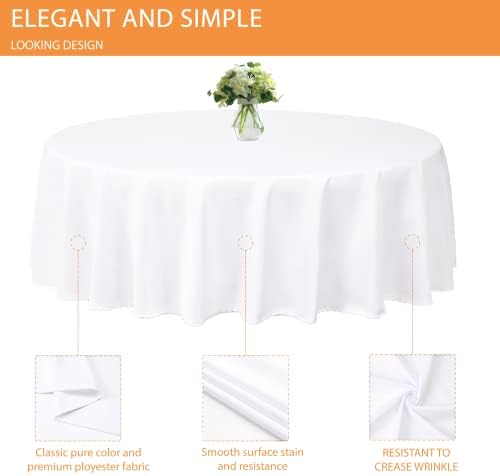 Kapwall 10 Paket Beyaz Yuvarlak Masa Örtüsü - 90 İnç Yıkanabilir Polyester Masa Örtüsü Dekoratif Kumaş Masa Örtüsü