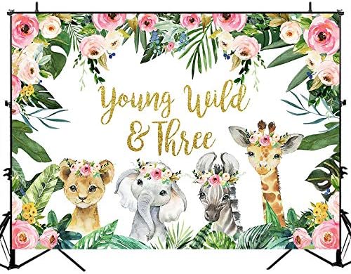Avezano Genç Vahşi ve Üç Doğum Günü Zemin Altın Safari Orman Hayvanları Üçüncü Doğum Günü Partisi Arka Plan Kızlar