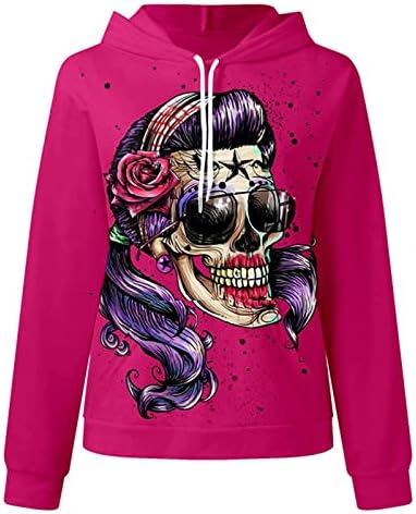 BEUU Kadınlar için Cadılar Bayramı Kostümleri Goth Hoodies Y2k Tişörtü Grafik Kafatası Baskı İpli Kazak Streetwear