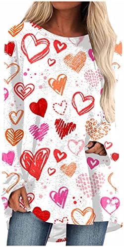 Tunikler kadın Gömlek Sevimli Kalp Baskı Batik Uzun Kollu Üstleri Rahat Gömlek Tunik Kazak Giymek Tayt ile