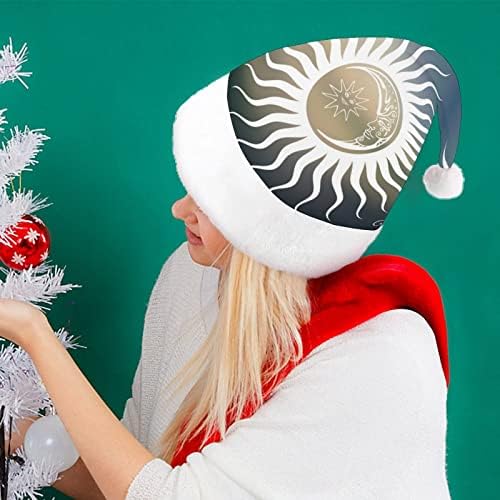 Güneş ve Ay Tasarım Komik Noel Şapka Noel Baba Şapka Kısa Peluş ile Beyaz Manşetleri için Noel Tatil Parti Dekorasyon