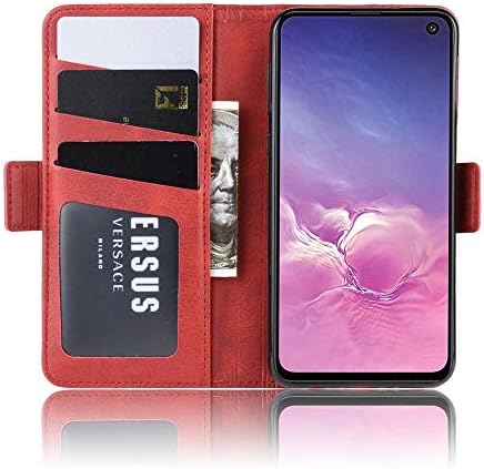 2022 Yeni Galaxy S10 Çift Toka Çılgın At İş Cep Telefonu Kılıfı Kart Cüzdan Braketi Fonksiyonu (Boyut: Kırmızı)