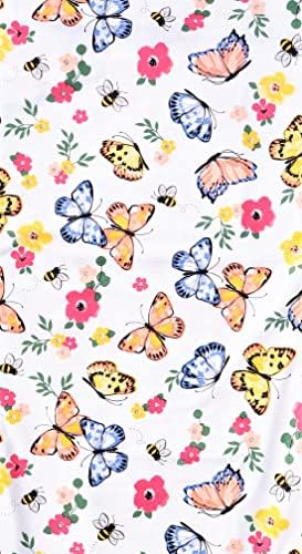 Parlak Bahar Çiçekleri Etrafında Uçan Bombus Arıları ve Kelebekler PEVA Pazen Arka Masa Örtüsü (52 x 90 Dikdörtgen)