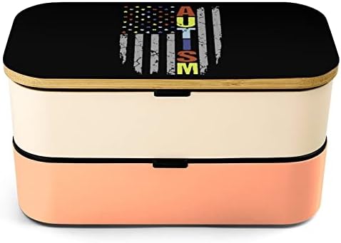 Otizm Farkındalık ABD Bayrağı Öğle Konteyner 2 Istiflenebilir Modern B-tr-to Kutusu ile Çatal ve Kaşık Yemek için