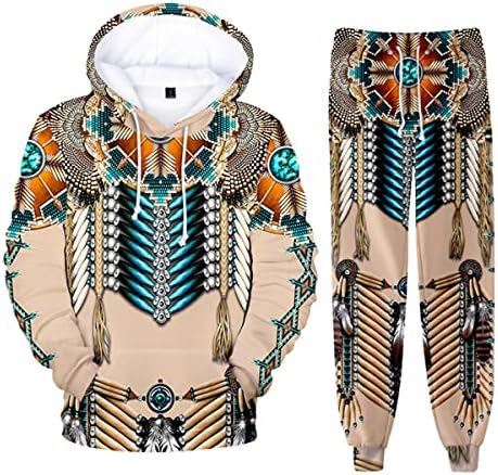 Erkekler Komik Tribal Kızılderili Hoodie Sweatpant Takım Elbise Hintliler 3D Eşofman Unisex Kazak pantolon seti