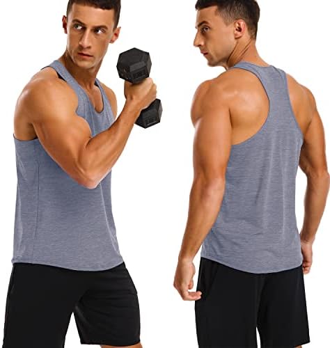 LecGee erkek 3 Paket Kuru Fit Y-Geri Tankı Üstleri Spor Salonu Egzersiz Kas T-Shirt Örgü Vücut Geliştirme Fitness