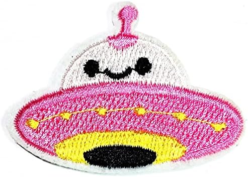 Kleenplus 2 adet. Mini Pembe UFO Yamalar Çocuklar Karikatür Etiket El Yapımı İşlemeli Yama Sanat Dikiş Tamir Kumaş