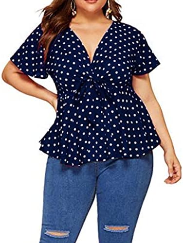 Yaz Sonbahar Bluz Tee Bayanlar Kısa Kollu Giyim Moda Y2K V Boyun Artı Boyutu papyon Polka Dot T Shirt JU JU