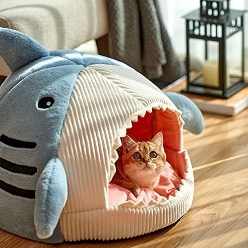 EastVita kedi köpek yatağı Sevimli Köpekbalığı Pet yatak Küçük Kedi Köpek Hideout Ev Sıcak Yumuşak Rahat Yarı Kapalı