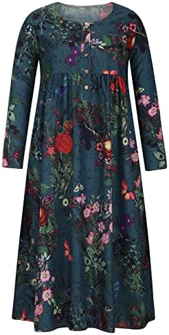 Kadın Rahat Dantelli Bel Elbise Cep, Bayanlar Artı Boyutu Çiçek Elbise Moda Casual Düğme Aşağı Midi Elbise