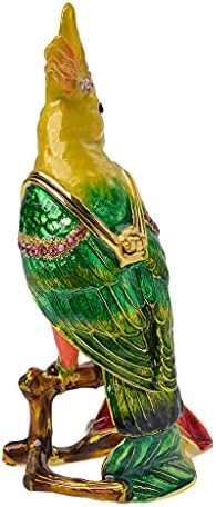 FJ FENGZHİJİE Biblo Kutusu Menteşeli Papağan Kuş Heykelcik Altın Kristal Emaye Kakadu Ev Dekor, Hediyeler için Kuş