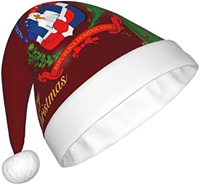 Dominik Cumhuriyeti Bayrağı Komik Yetişkin Peluş Santa Şapka Noel Şapka Kadınlar ve Erkekler İçin Noel Tatil Şapka