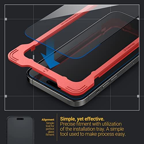 Caseology 2 Paket Snap Fit Temizle Temperli Cam iPhone 14 Pro Ekran Koruyucu ile Kurulum Kiti 5G (2022) - 2 Paket