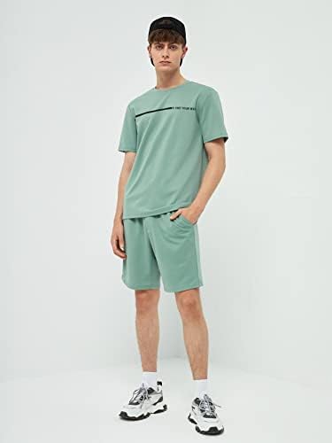 FİOXA İki Parçalı Kıyafetler Erkekler için Erkekler Sloganı Grafik Tee ve Parça Şort (Renk: Nane Yeşili, Boyut: Orta)