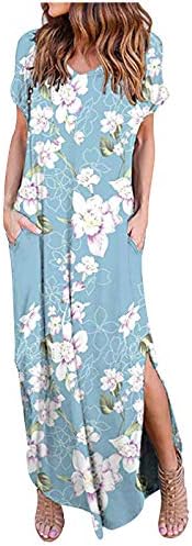 Kadın Yaz Maxi Bölünmüş Elbise Kısa Kollu / Kolsuz Rahat Gevşek Cepler Uzun Elbiseler