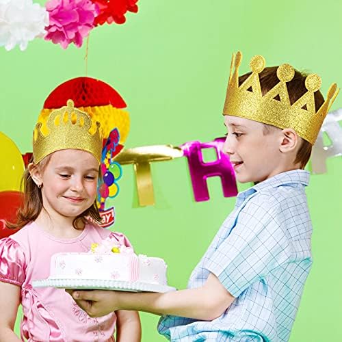 4 Adet Altın Streç Çocuklar Taç Keçe Glitter Doğum Günü Taç Altın Keçe Doğum Günü Taç Erkek veya Kız için